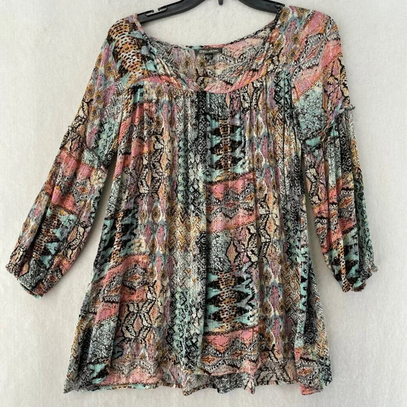 Billabong Blouse Womens M Sheer Western Off Shoulder Pullover 3/4 Sleeve Stretch - Picture 1 of 10
